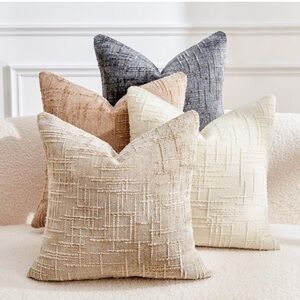 Set of Four Farmhouse Neutral Textured Throw Pillow Covers